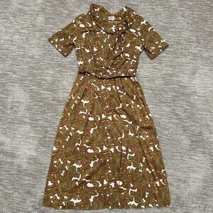 Vintage Shelton Stroller Dress Womens 14 Paisley Belted Mid Century 60s 70s